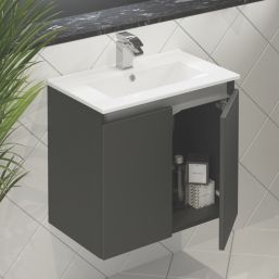 Newland  Double Door Wall-Mounted Vanity Unit with Basin Matt Midnight Mist 600mm x 370mm x 540mm