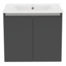 Newland  Double Door Wall-Mounted Vanity Unit with Basin Matt Midnight Mist 600mm x 370mm x 540mm