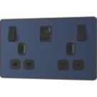 British General Evolve 13A 2-Gang SP Switched Socket + 3A 22W 2-Outlet Type A & C USB Charger Blue with Black Inserts