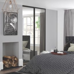 Spacepro Classic 2-Door Framed Sliding Wardrobe Doors Black Frame Mirror Panel 1793mm x 2260mm