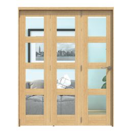 Green & Taylor  3-Door 4-Clear Light Satin Lacquered Oak Wooden Shaker Internal Bi-Fold Fully Finished Door 2060mm x 1674mm