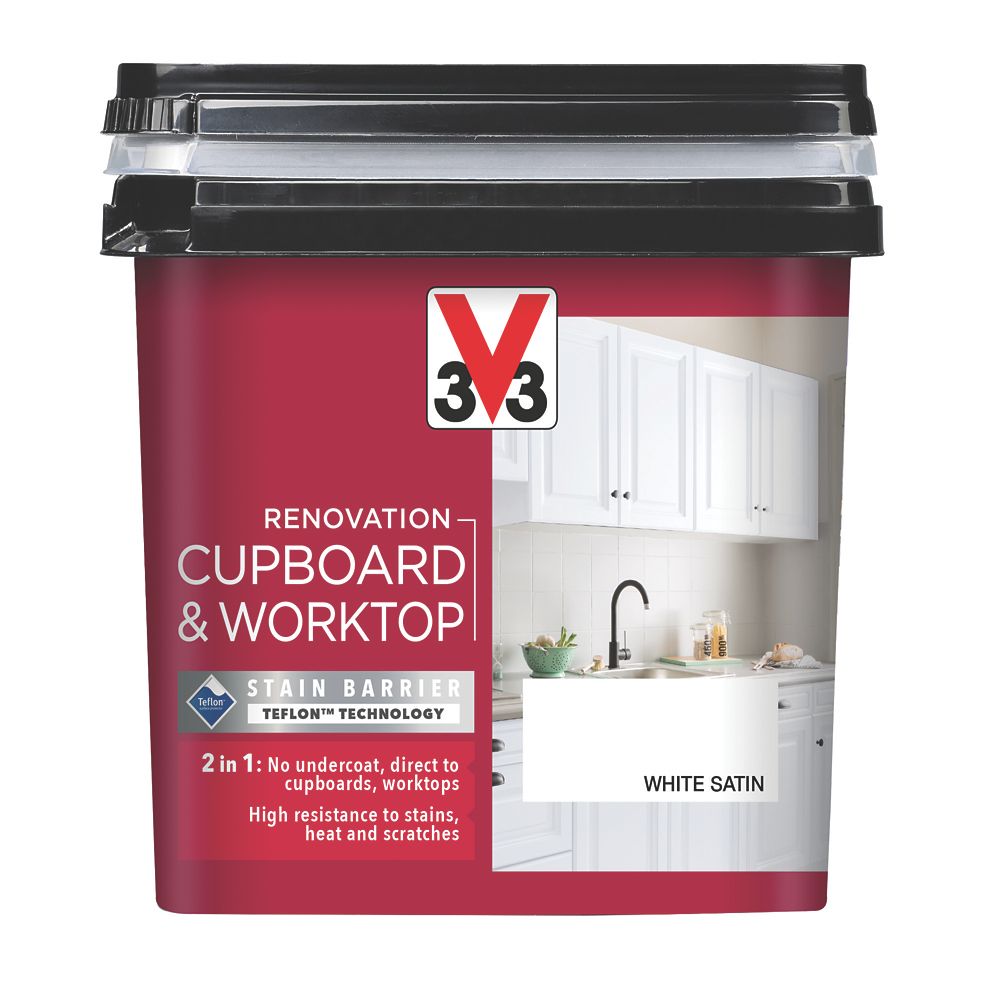 V33 750ml White Satin Kitchen Cupboard Paint Screwfix