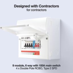 British General  9-Module 6-Way Part-Populated High Integrity Main Switch Consumer Unit with SPD