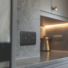 British General Nexus Metal 13A 2-Gang DP Switched Power Socket Matt Black  with Colour-Matched Inserts
