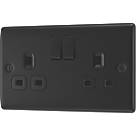 British General Nexus Metal 13A 2-Gang DP Switched Power Socket Matt Black  with Colour-Matched Inserts