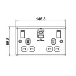 LAP  13A 2-Gang SP Switched Socket + 3A 45W 2-Outlet Type A & C USB Charger Brushed Steel with White Inserts
