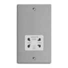 Varilight  2-Gang Dual Voltage Shaver Socket 115 / 230V Brushed Steel with White Inserts