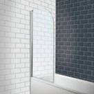 Semi-Framed Silver / Clear Radius Edge Bathscreen  780mm x 1400mm