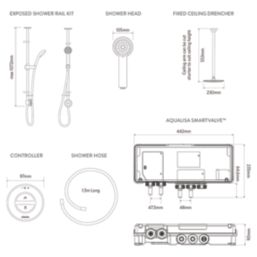 Aqualisa Smart Link Gravity-Pumped Ceiling-Fed Chrome Thermostatic Dual Outlet Exposed Smart Shower with Fixed Head