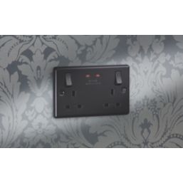 Knightsbridge  13A 2-Gang DP Switched Socket + 3.25A 65W 2-Outlet Type C USB Charger Matt Black with Black Inserts