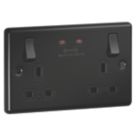 Knightsbridge  13A 2-Gang DP Switched Socket + 3.25A 65W 2-Outlet Type C USB Charger Matt Black with Black Inserts