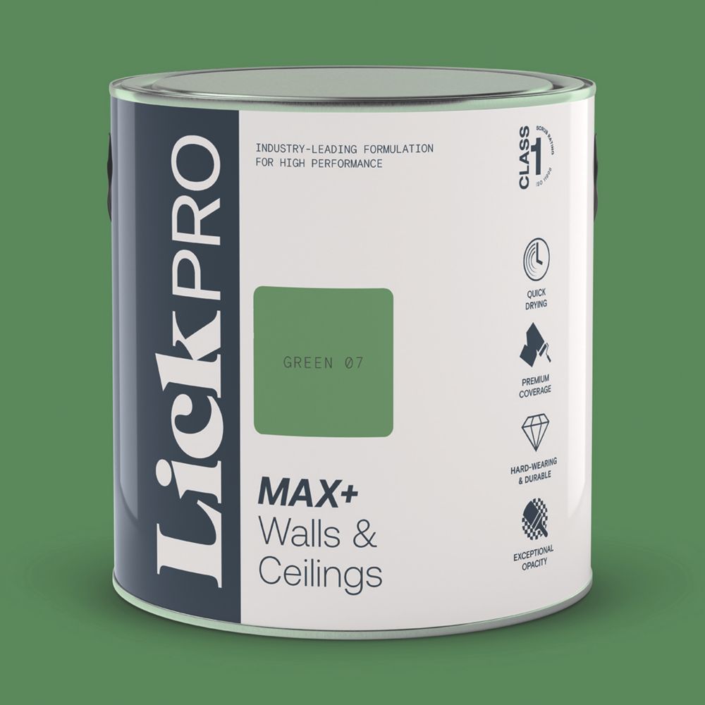 LickPro 2.5Ltr Green 07 Matt Emulsion Paint Screwfix