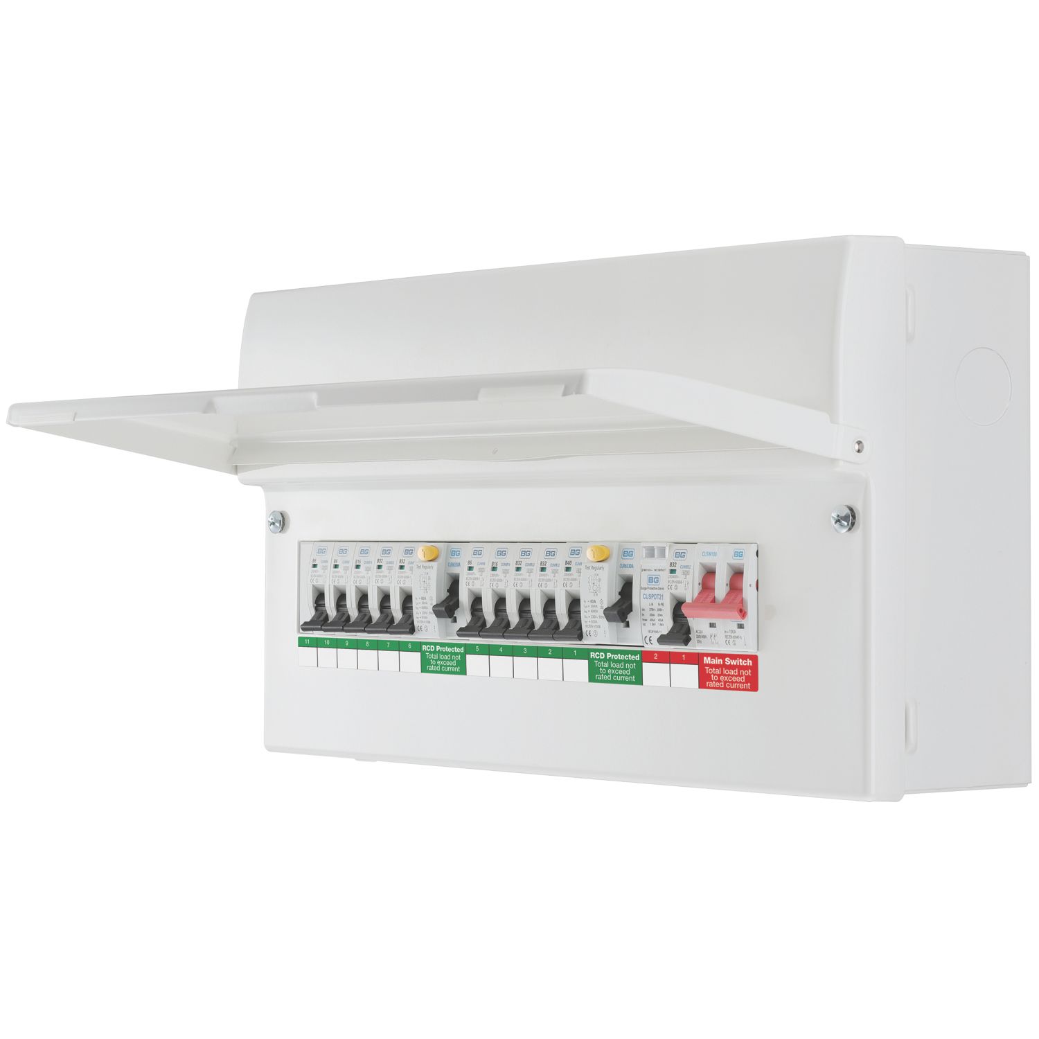 British General Fortress 19-Module 10-Way Populated High Integrity Dual RCD Consumer Unit with SPD (627KR)