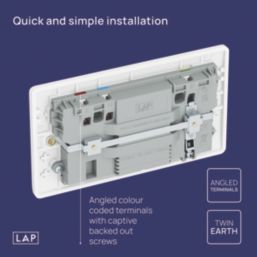 LAP  13A 2-Gang SP Switched Socket + 3.25A 65W 2-Outlet Type C USB Charger White with Colour-Matched Inserts