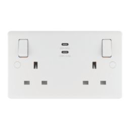 LAP  13A 2-Gang SP Switched Socket + 3.25A 65W 2-Outlet Type C USB Charger White with Colour-Matched Inserts