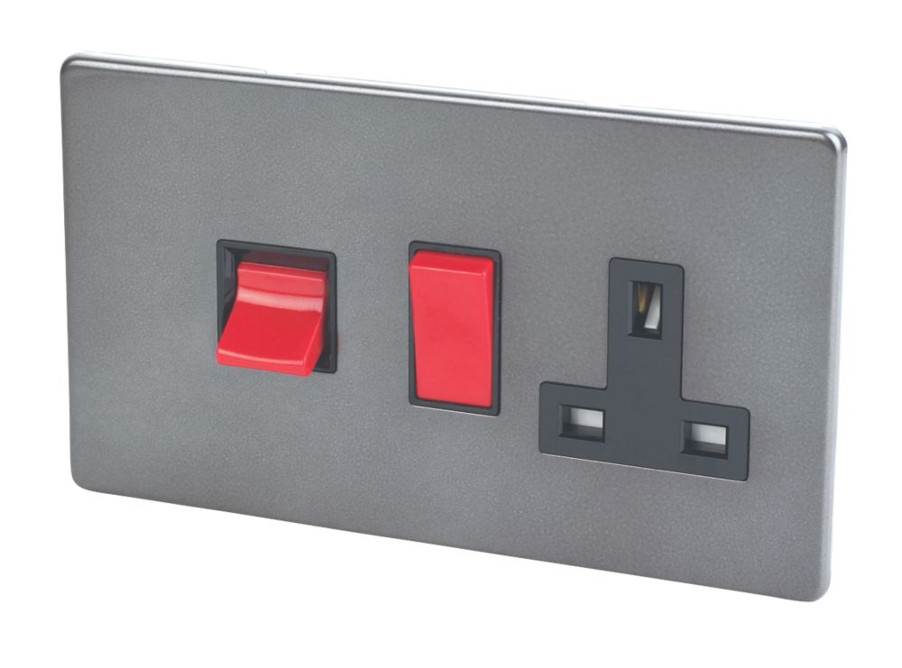 Varilight  45AX 2-Gang DP Cooker Switch & 13A DP Switched Socket Slate Grey  with Black Inserts