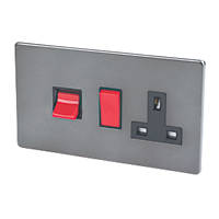Varilight  45AX 2-Gang DP Cooker Switch & 13A DP Switched Socket Slate Grey  with Black Inserts