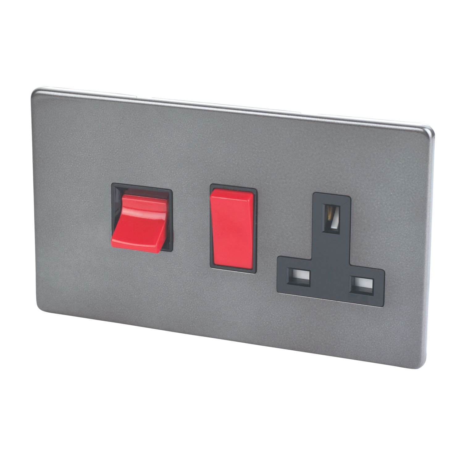 Varilight 45AX 2-Gang DP Cooker Switch & 13A DP Switched Socket Slate Grey with Black Inserts (62874)