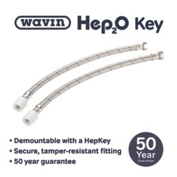 Hep2O Push-Fit Connection Flexible Tap Connectors 15mm x 1/2" x 500mm 2 Pack
