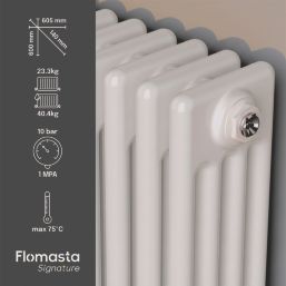Flomasta 600mm x 605mm 3386BTU White Horizontal 4 Column Radiator