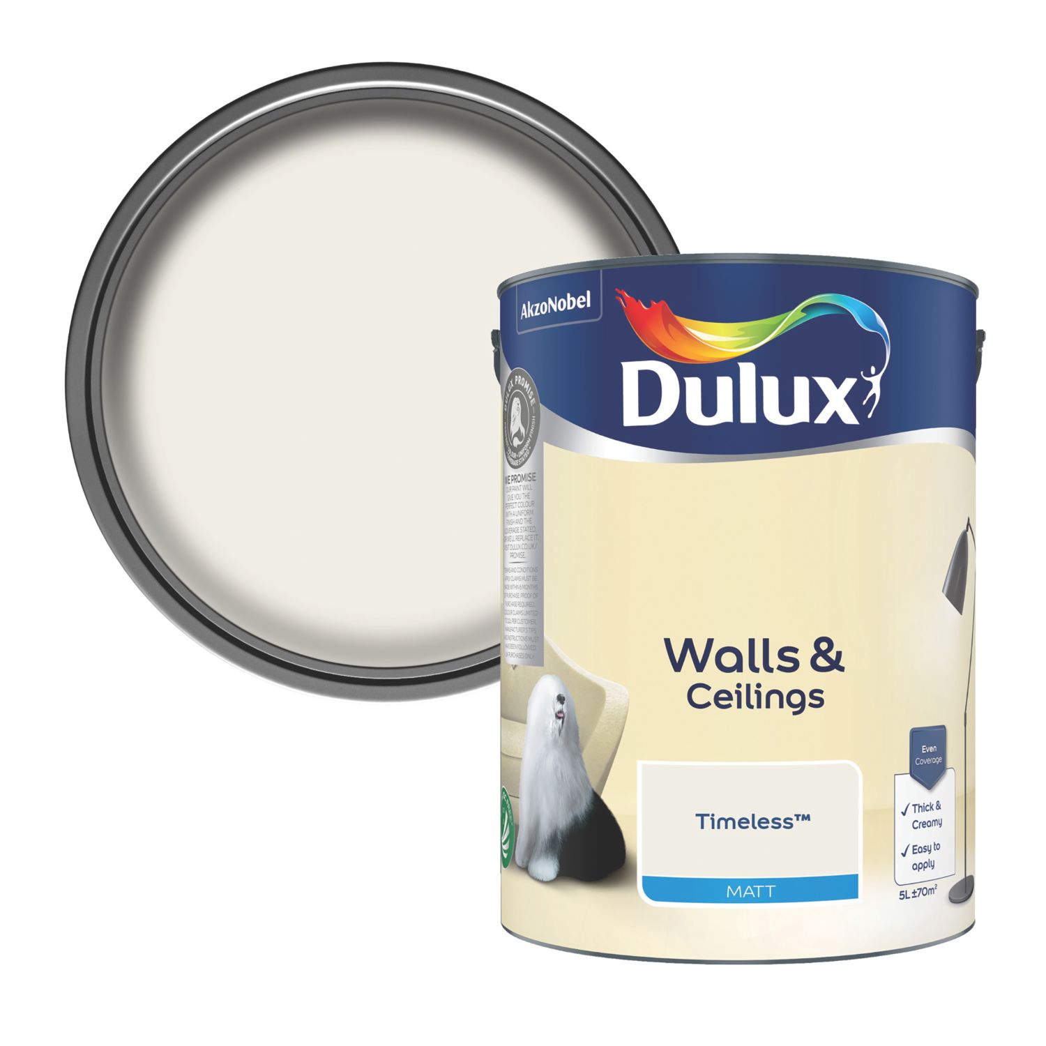 Dulux Walls & Ceilings 5Ltr Timeless Matt Emulsion Paint (628AX)