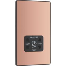 British General Evolve 2-Gang Dual Voltage Shaver Socket 115/240V Copper with Black Inserts