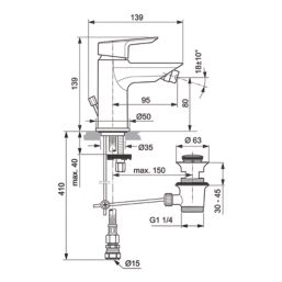 Ideal Standard Tesi Chrome 139mm Mono Bidet Mixer Tap  With Pop-Up Waste