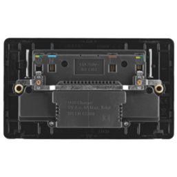 Arlec  13A 2-Gang SP Switched Socket + 4A 15W 2-Outlet Type A USB Charger Black with Colour-Matched Inserts