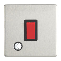 Contactum Lyric 32A 1-Gang DP Control Switch & Flex Outlet Brushed Steel  with Black Inserts