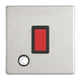 Contactum Lyric 32A 1-Gang DP Control Switch & Flex Outlet Brushed Steel  with Black Inserts