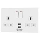 Arlec  13A 2-Gang SP Switched Socket + 4A 15W 2-Outlet Type A USB Charger White with Colour-Matched Inserts