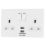 Arlec  13A 2-Gang SP Switched Socket + 4A 15W 2-Outlet Type A USB Charger White with Colour-Matched Inserts