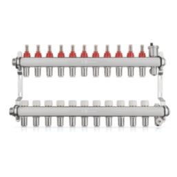JG Underfloor 11 Port Heating Manifold Brushed Steel