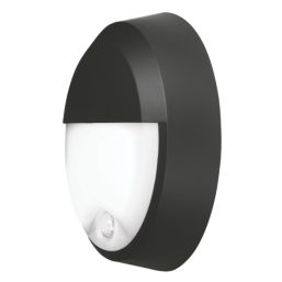 4lite Pylus Outdoor Round LED Bulkhead Wall Light with Eyelid Cover With PIR Sensor Black 12.5W 660lm
