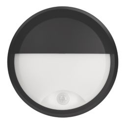 4lite Pylus Outdoor Round LED Bulkhead Wall Light with Eyelid Cover With PIR Sensor Black 12.5W 660lm
