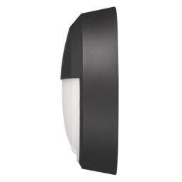 4lite Pylus Outdoor Round LED Bulkhead Wall Light with Eyelid Cover With PIR Sensor Black 12.5W 660lm