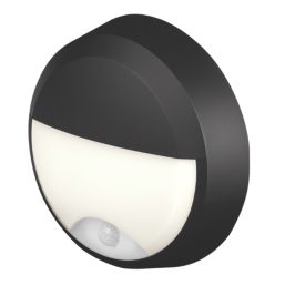 4lite Pylus Outdoor Round LED Bulkhead Wall Light with Eyelid Cover With PIR Sensor Black 12.5W 660lm