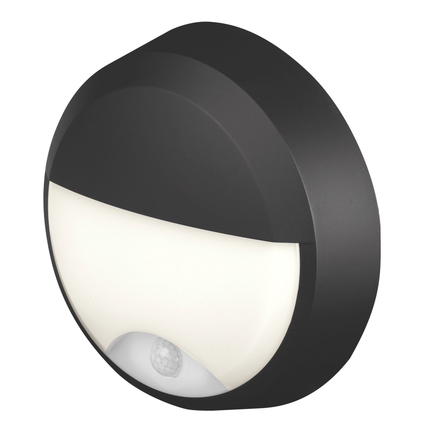 4lite Pylus Outdoor Round LED Wall & Ceiling Bulkhead with Eyelid Cover With PIR Sensor Black 12.5W 660lm (629VG)