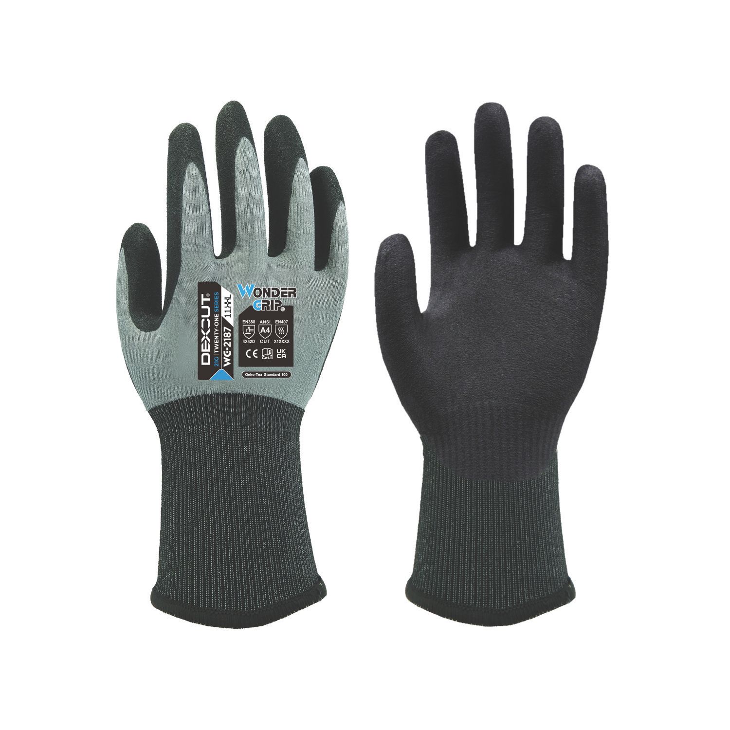 Wonder Grip WG-2187 Dexcut Cut-Resistant Gloves Grey 2X Large (629VJ)