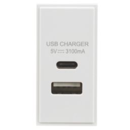 Knightsbridge  Modular 3.1A 15.5W 2-Outlet Type A & C USB Socket White