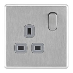Arlec  13A 1-Gang SP Switched Socket Stainless Steel  with Grey Inserts