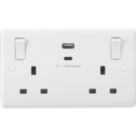 Knightsbridge Curved Edge 13A 2-Gang SP Switched Socket + 4.8A 24W 2-Outlet Type A & C USB Charger White