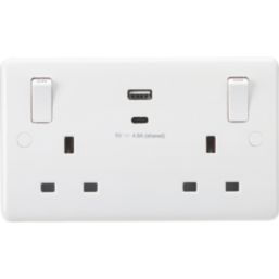 Knightsbridge Curved Edge 13A 2-Gang SP Switched Socket + 4.8A 24W 2-Outlet Type A & C USB Charger White