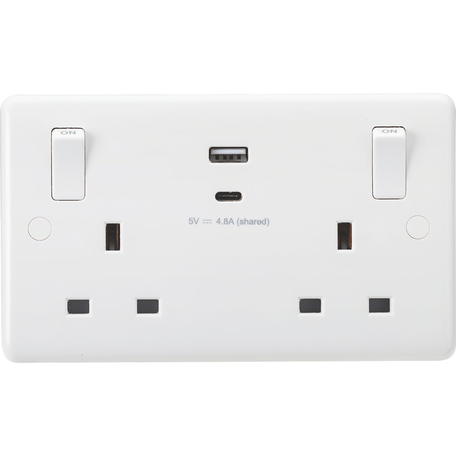 Knightsbridge Curved Edge 13A 2-Gang SP Switched Socket + 4.8A 24W 2-Outlet Type A & C USB Charger White (630YA)