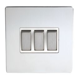 LAP  10AX 3-Gang 2-Way Light Switch  Brushed Chrome with White Inserts