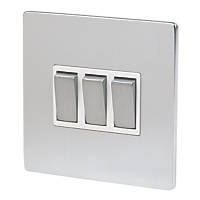 LAP  10AX 3-Gang 2-Way Light Switch  Brushed Chrome with White Inserts