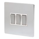 LAP  10AX 3-Gang 2-Way Light Switch  Brushed Chrome with White Inserts