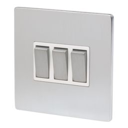 LAP  10AX 3-Gang 2-Way Light Switch  Brushed Chrome with White Inserts