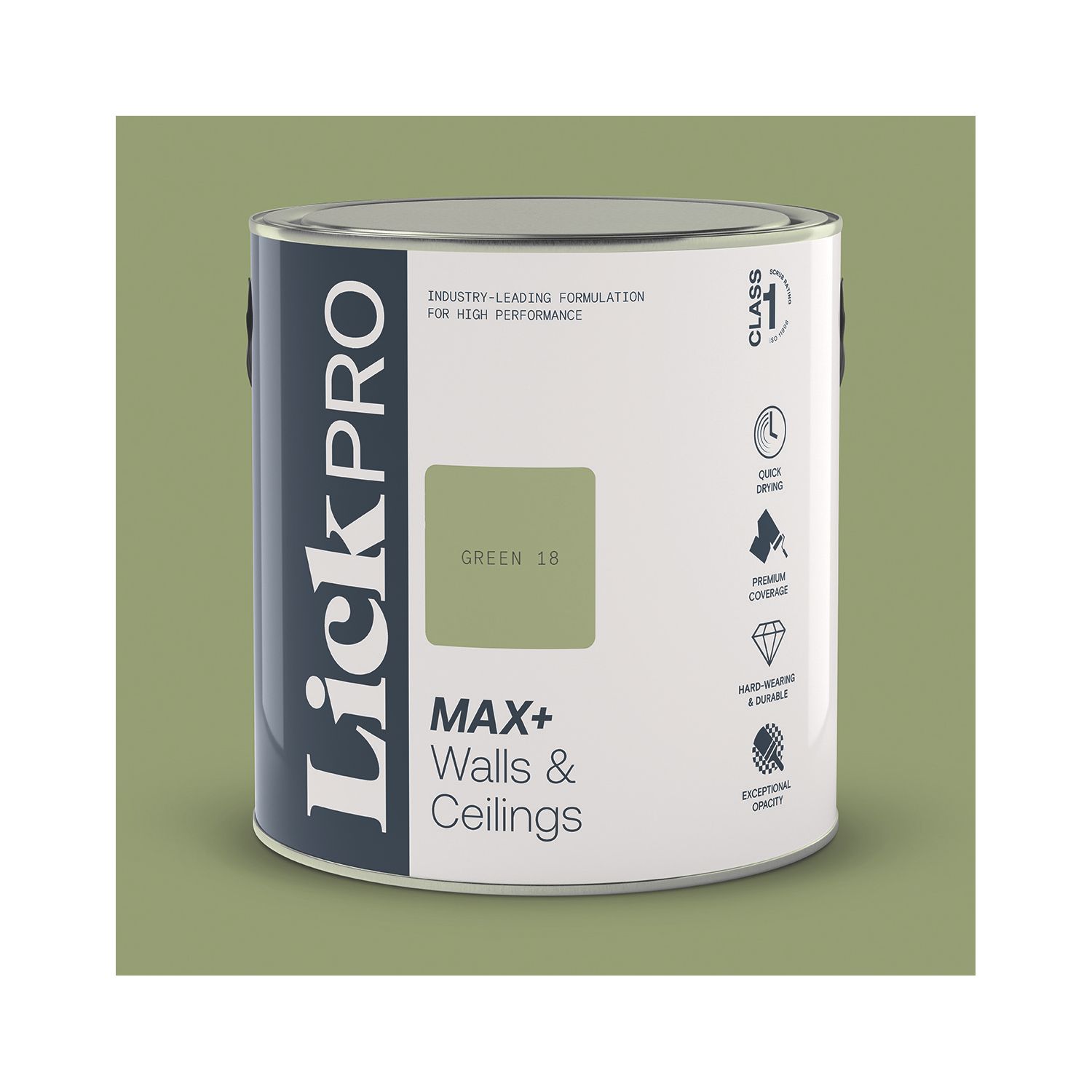 LickPro Max+ 2.5Ltr Green 18 Matt Emulsion Paint (631JX)