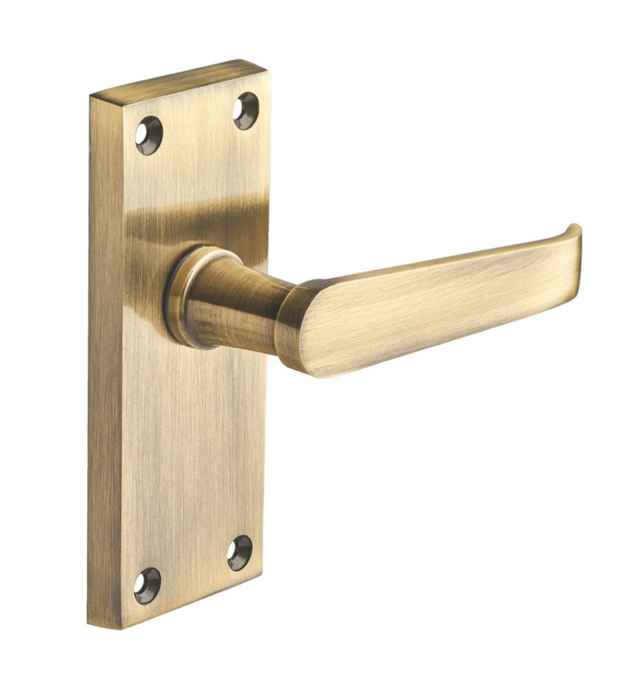 Designer Levers Victorian Fire Rated Latch Short Straight Door Handle Pair Antique Brass Screwfix